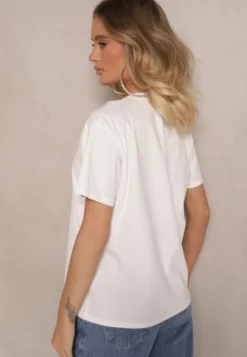 Biały Bawełniany T-shirt z Napisem Marivetha
