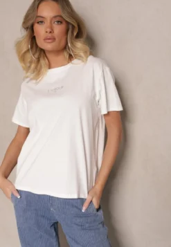 Biały Bawełniany T-shirt z Napisem Marivetha
