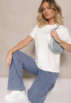 Biały Bawełniany T-shirt z Napisem Marivetha