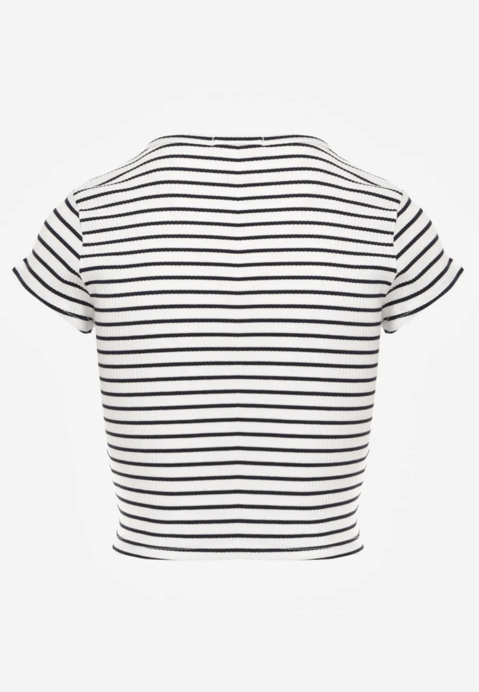 Biały Crop Top Bawełny z Prążkowanej Dzianiny w Paski Ozdobiony Wycięciem Ionilla