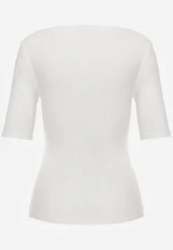 Biały Dopasowany T-shirt z Wiskozy z Dekoltem w Łódkę Vivianna