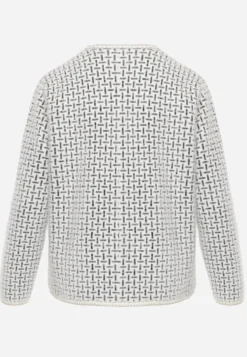 Biały Kardigan z Wełną w Geometryczny Print z Guzikami w Stylu Pereł Ifre