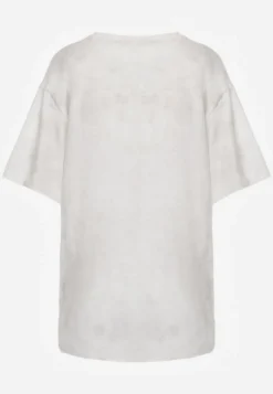 Biały Oversizowy T-shirt z Bawełny Zdobiony Haftem z Cekinami Marivia