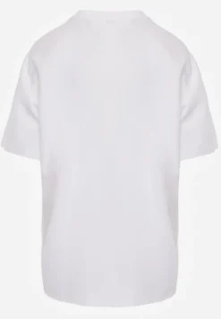 Biały Oversizowy T-shirt z Bawełny Zdobiony Kwadratowymi Aplikacjami Evesilea