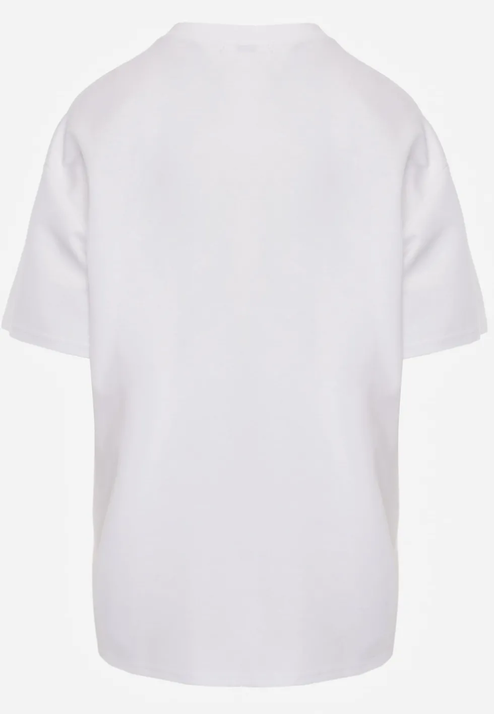 Biały Oversizowy T-shirt z Bawełny Zdobiony Kwadratowymi Aplikacjami Evesilea