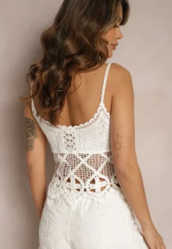 Biały Szydełkowy Top Bawełniany w Stylu Boho Ankeria