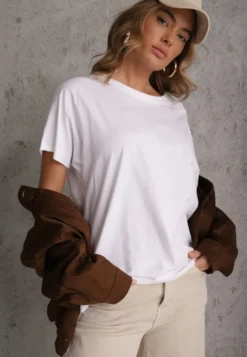 Biały T-shirt Basic Oversize z Bawełny Elusis
