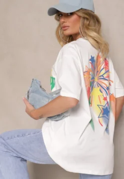 Biały T-shirt o Kroju Oversize z Nadrukowanym Napisem Ilorella