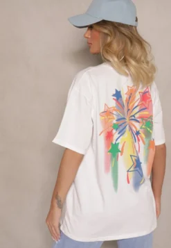 Biały T-shirt o Kroju Oversize z Nadrukowanym Napisem Ilorella