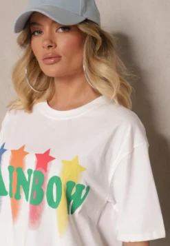 Biały T-shirt o Kroju Oversize z Nadrukowanym Napisem Ilorella