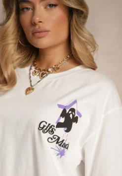 Biały T-shirt z Bawełną i Ozdobnym Nadrukiem Sovreti