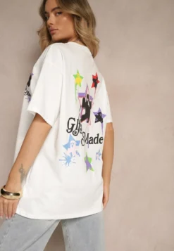 Biały T-shirt z Bawełną i Ozdobnym Nadrukiem Sovreti