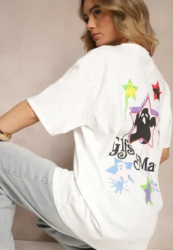 Biały T-shirt z Bawełną i Ozdobnym Nadrukiem Sovreti