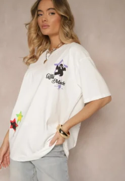 Biały T-shirt z Bawełną i Ozdobnym Nadrukiem Sovreti