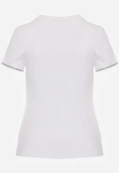 Biały T-shirt z Bawełny Ozdobiony Cyrkoniami Kallochis