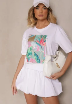 Biały T-shirt z Bawełny Ozdobiony Brokatem Isadelle