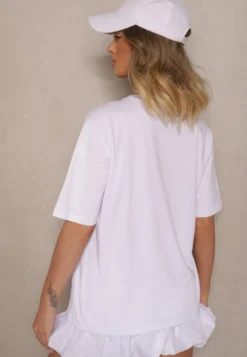 Biały T-shirt z Bawełny Ozdobiony Brokatem Isadelle