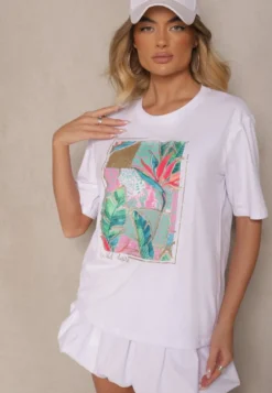 Biały T-shirt z Bawełny Ozdobiony Brokatem Isadelle