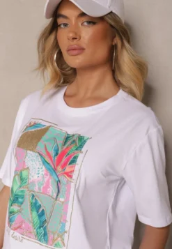 Biały T-shirt z Bawełny Ozdobiony Brokatem Isadelle