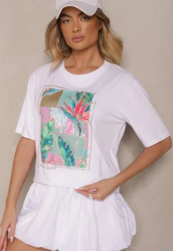 Biały T-shirt z Bawełny Ozdobiony Brokatem Isadelle
