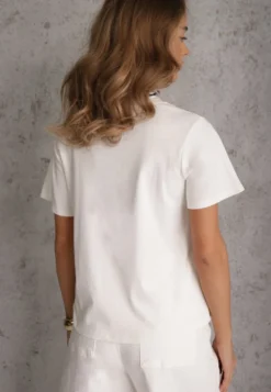 Biały T-shirt z Bawełny Ozdobiony Apaszką z Satyny Willow