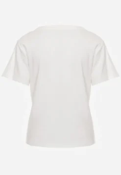 Biały T-shirt z Bawełny Ozdobiony Apaszką z Satyny Willow