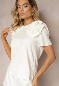 Biały T-shirt z Bawełny Wykończony Ozdobnymi Elementami Kililena
