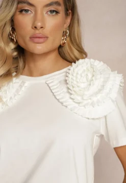 Biały T-shirt z Bawełny Wykończony Ozdobnymi Elementami Kililena