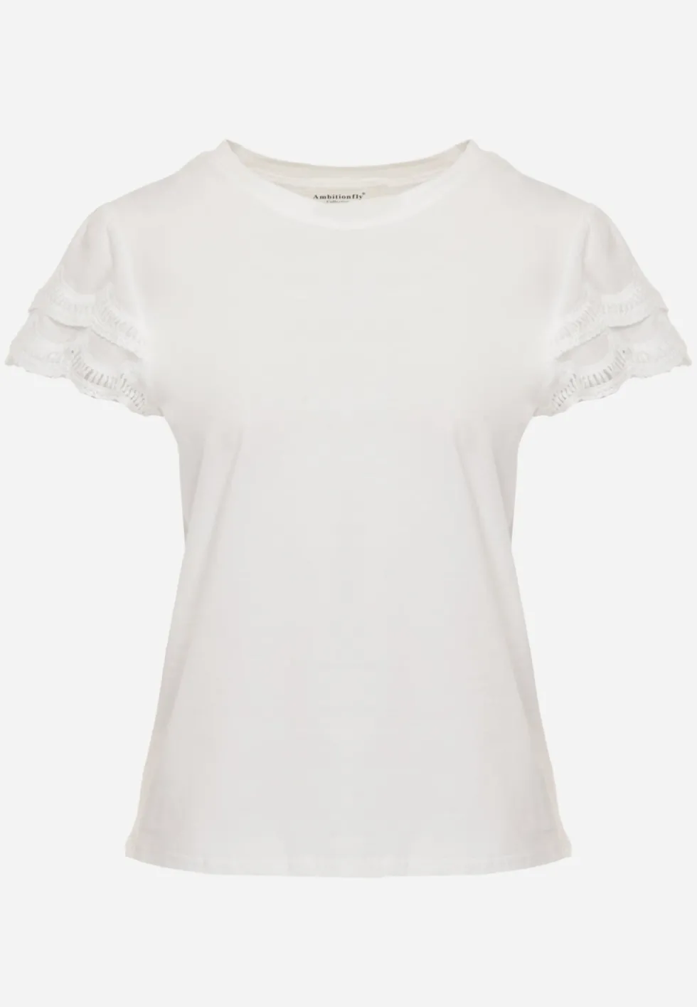 Biały T-shirt z Bawełny z Rękawami z Koronki Hycis