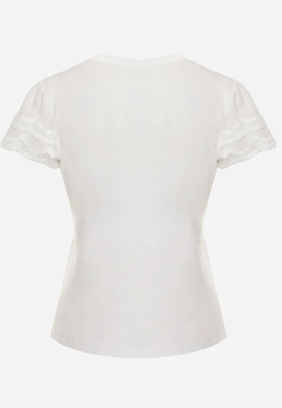 Biały T-shirt z Bawełny z Rękawami z Koronki Hycis