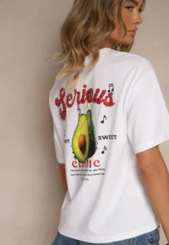 Biały T-shirt z Bawełną ze Wzorem Awokado Tilannia