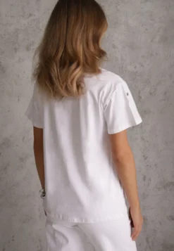 Biały T-shirt z Cyrkoniami w Różnych Kolorach Varcia