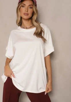 Biały T-shirt z Wiskozą o Fasonie Nietoperza Tanalitha