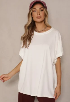 Biały T-shirt z Wiskozą o Fasonie Nietoperza Tanalitha