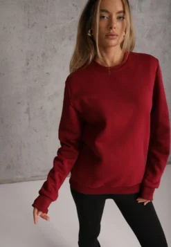 Bordowa Bluza ze Ściągaczami na Dole przy Szyi i przy Rękawach Emberlie