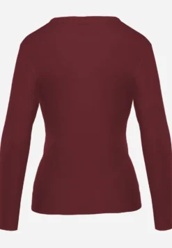 Bordowa Bluzka Basic o Fasonie Typu Longsleeve z Delikatnym Ociepleniem Kuarta