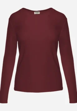 Bordowa Bluzka Basic o Fasonie Typu Longsleeve z Delikatnym Ociepleniem Kuarta