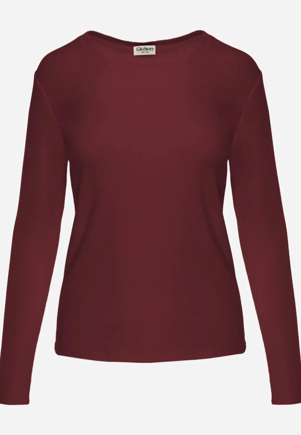 Bordowa Bluzka Basic o Fasonie Typu Longsleeve z Delikatnym Ociepleniem Kuarta
