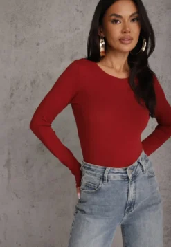 Bordowa Bluzka Bawełniana Typu Longsleeve Mialoraea