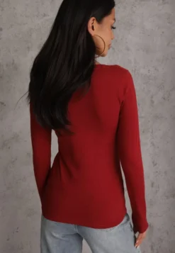 Bordowa Bluzka Bawełniana Typu Longsleeve Mialoraea