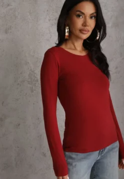 Bordowa Bluzka Bawełniana Typu Longsleeve Mialoraea