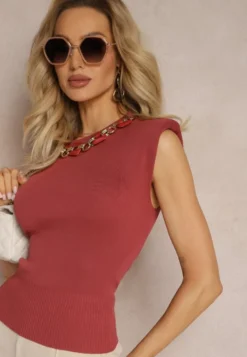 Bordowa Bluzka bez Rękawów z Łańcuchem Kathandra