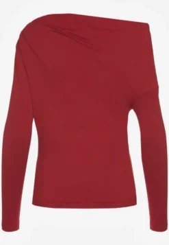 Bordowa Bluzka Longsleeve Vices z Asymetrycznym Dekoltem Fertie