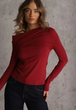 Bordowa Bluzka Longsleeve Vices z Asymetrycznym Dekoltem Fertie