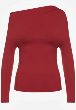 Bordowa Bluzka Longsleeve Vices z Asymetrycznym Dekoltem Fertie