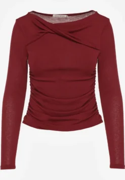 Bordowa Bluzka Longsleeve z Marszczonymi Detalami Eslira