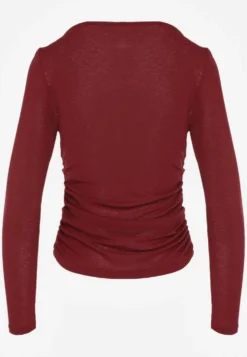 Bordowa Bluzka Longsleeve z Marszczonymi Detalami Eslira