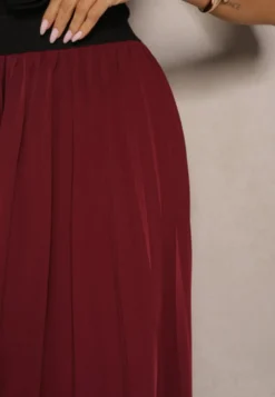 Bordowa Casualowa Spódnica Plisowana z Gumką w Pasie Velentina