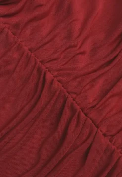 Bordowa Drapowana Bluzka VICES z Odkrytymi Ramionami i Siateczkowymi Rękawami Atevite