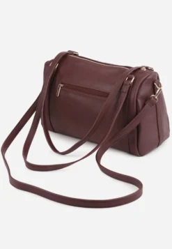 Bordowa Torebka na Ramię Typu Bowling Bag z Dodatkowym Paskiem Ventosia